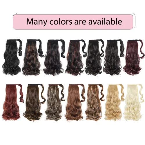 Miniatura 6 de Extensiones de cabello para cola de caballo, extensión de cola de caballo roja de 16 pulgadas, corta, ondulada, rizada, envolvente, cola de caballo