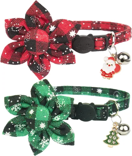 Miniatura 12 de ADOGGYGO Collares Navideños para Gatos de Liberación Rápida con Lazo Elegante, Paquete de 2 Collares de Gatito Navideños a Cuadros Rojos y Verdes