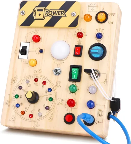 Miniatura 8 de Hoarosall Montessori Tablero de madera con 8 interruptores de luz LED, juguetes sensoriales, interruptor de luz, juguetes de viaje para bebés de 1