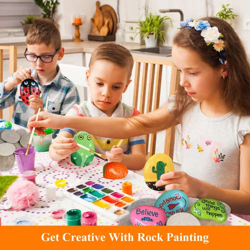 Miniatura 3 de 12 piezas de rocas grandes para pintar, piedras de río para pintar, rocas lisas y planas con 12 pinceles para pinturas, roca natural para pintar
