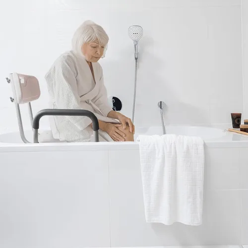 Miniatura 2 de Silla de ducha Vaunn, asiento de baño con brazos acolchados, respaldo extraíble y patas ajustables para seguridad en la bañera y soporta un