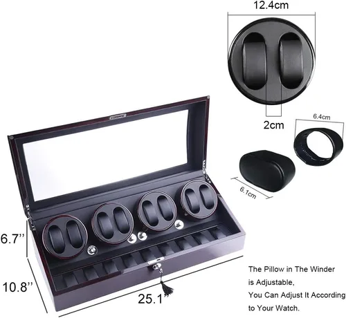 Miniatura 3 de XTELARY - Bobinadora automática de reloj, bobinadora de reloj con 8 posiciones de bobinadora, 9 espacios de almacenamiento, motor súper silencioso
