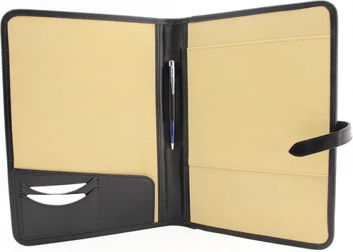 Miniatura 2 de Portafolio de cuero Padfolio Ejecutivo Folio A4 Cartera de currículum Mujeres Profesional Cuaderno Titular Cuero Carpeta de Negocios Hombres (Negro)
