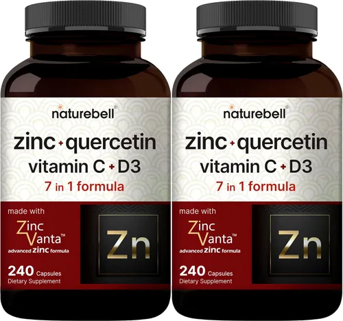 NatureBell Quercetina de Zinc con Vitamina C y D3, 480 Cápsulas (Paquete de 2) | Quercetina 1,000mg + Zinc 50mg + Vitamina C 250mg + Vitamina D3