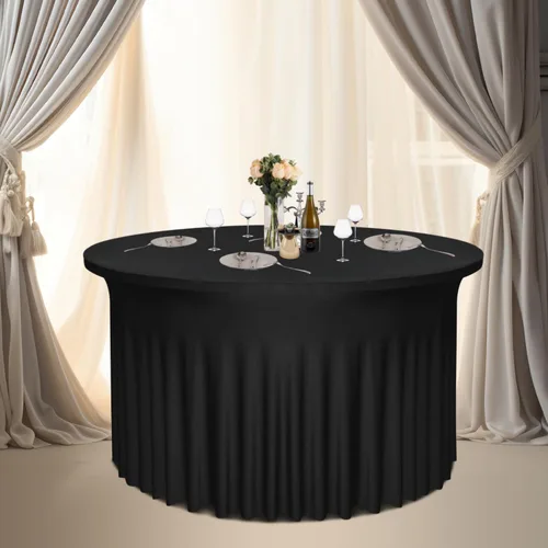 Miniatura 7 de Paquete de 2 faldones de mesa negros de 48 pulgadas de diámetro x 30 pulgadas de alto, se adapta a mesas redondas de 4 pies, manteles redondos