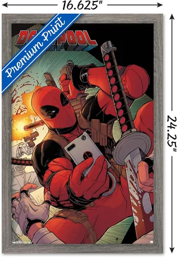 Miniatura 3 de Trends International Marvel Comics Deadpool - Póster de pared para selfies, 14.725 x 22.375 pulgadas, versión enmarcada de madera de granero