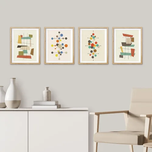 Miniatura 3 de SIGNWIN Arte de pared enmarcado moderno de mediados de siglo de los años 60, polígonos nórdicos, juego de 4 impresiones geométricas abstractas