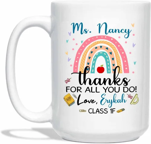 Miniatura 15 de Taza de té de cerámica blanca con texto en inglés "It Takes A Big Heart To Shape Little Minds" de 11 onzas y 15 onzas, taza de café personalizada