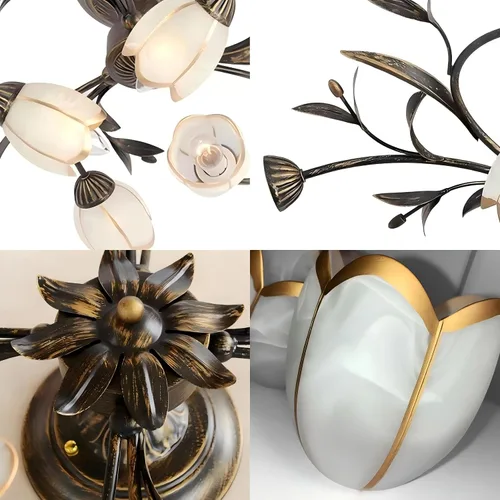 Miniatura 7 de Luces de techo con 4 luces en forma de rama, de 19.7 pulgadas, estilo retro creativo, lámpara de techo de vid de flores, lámpara de techo
