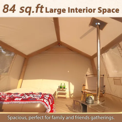 Miniatura 3 de Inflatable Camping Tent with Hand Pump Waterproof Outdoor Blow up Tent 2-8 Person Oxford 4 Season Glamping Air Tent Cabin House with Mesh Windows &