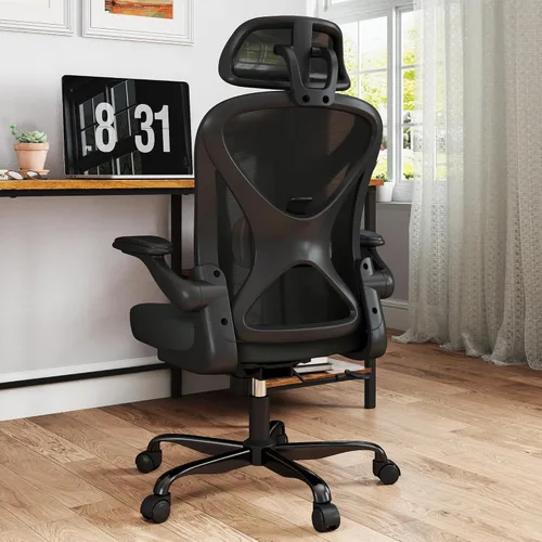 Miniatura 9 de ZZH Juego de 2 sillas ergonómicas de oficina con soporte lumbar ajustable y reposacabezas, silla de escritorio de malla para oficina en casa