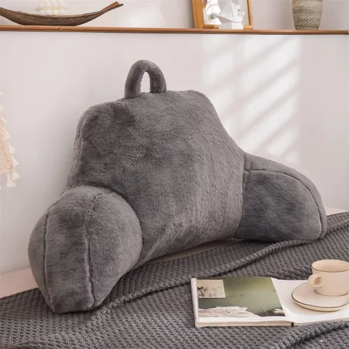 Miniatura 20 de Holawakaka Almohada Grande de Descanso para Cama de Piel Sintética con Brazos, Almohadas de Lectura de Piel de Conejo Perfectas para Adultos