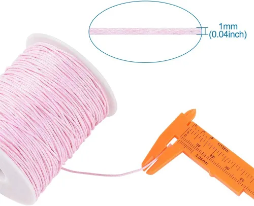 Miniatura 2 de Cordón de algodón encerado rosa de 300 pies de hilo trenzado para cuentas y collar de 0.039 in (0.04 pulgadas) con carrete para pulseras, collares