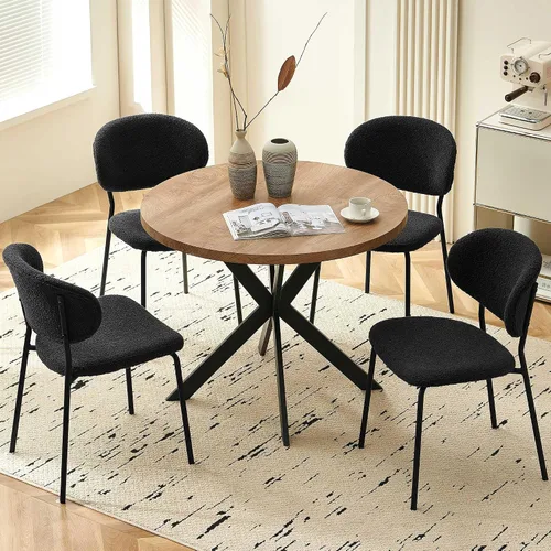 Miniatura 12 de Homedot Juego de 2 sillas de comedor tapizadas negras, modernas sillas de cocina de mediados de siglo tapizadas con cojín acolchado para comedor