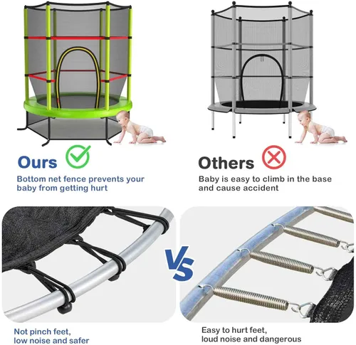 Miniatura 4 de Giantex - Trampolín infantil de 55”, con red de seguridad y almohadilla de resorte, marco de acero resistente con cremallera integrada, Verde