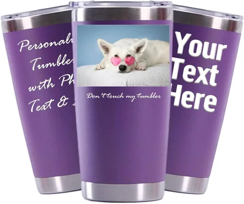 Miniatura 12 de Vaso de acero inoxidable con foto personalizada de 20 onzas / 30 onzas, taza de café personalizada con tapa y pajilla, taza aislada al vacío