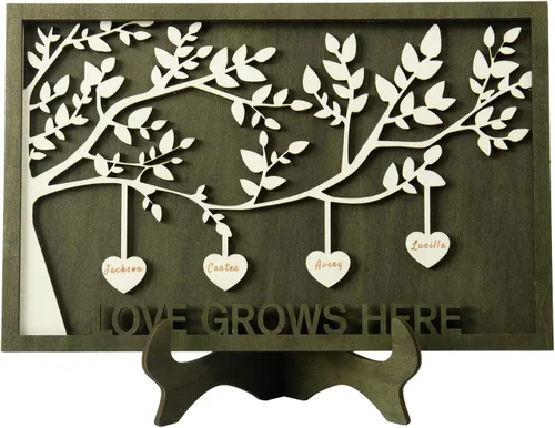 Miniatura 32 de Árbol genealógico con etiqueta de corazón, placas de madera grabadas personalizadas, regalos personalizados para madres, padres, escritorio, nombres
