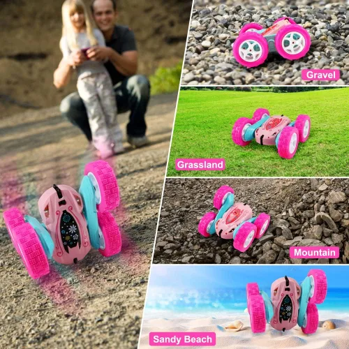 Miniatura 5 de FREE TO FLY Coches de Acrobacia RC: Auto de Carrera de Carrera de 4 Ruedas con Rotación de 360° y Doble Cara para Exterior e Interior para Niñas