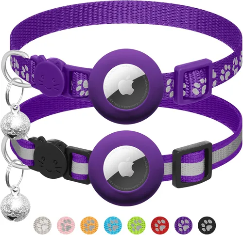 Miniatura 10 de Paquete de 2 Collares de Gato Airtag Separables con Campana, Collar Reflectante para Gatito con Soporte para Collar de Gato Apple Airtag, Ajustable
