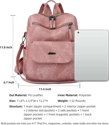Miniatura 4 de Bolso tipo mochila para mujer, diseño multiusos, bolsos y bolso de hombro de piel sintética, Rosado, L, Mochilas de viaje casuales escolares