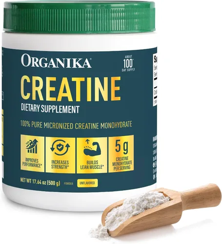 Organika Polvo de creatina, monohidrato de creatina micronizada 100% pura, ayuda a desarrollar músculo magro, aumentar la fuerza y mejorar la