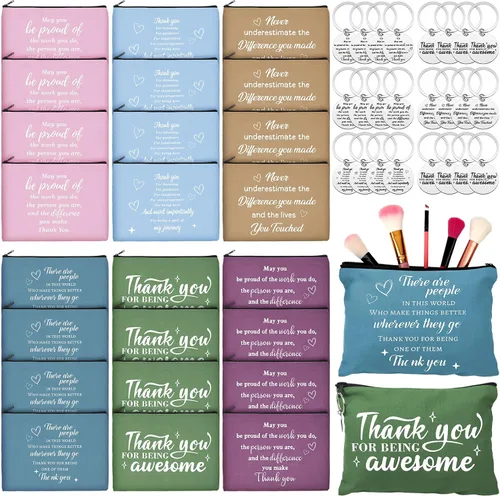 Panelee 48 bolsas de maquillaje de graduación para profesores, a granel y llaveros, regalo motivacional para mujeres, bolsas de cosméticos