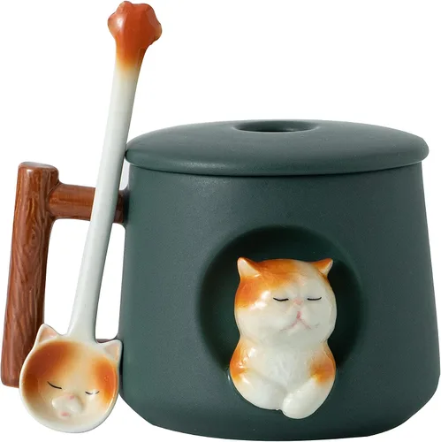 Miniatura 14 de DIHOclub Adorable Taza de Cerámica 3D de Conejo con Tapa y Cuchara Perfecta para Café, Té, Leche y Más - Regalo Ideal para Amantes de los Conejitos