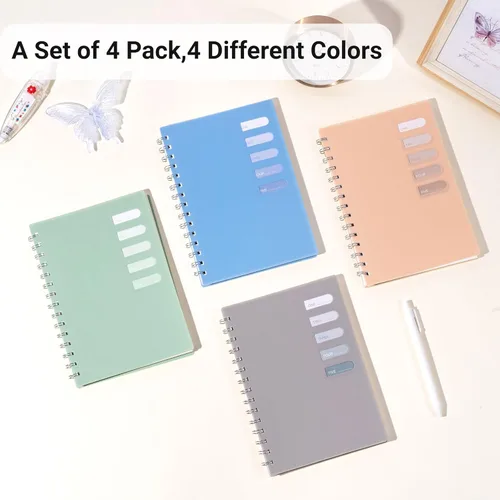 Miniatura 6 de Yoment Paquete de 4 cuadernos en espiral A5, cuaderno encuadernado en espiral de tapa dura de 5.7 x 8.25, 160 páginas con rayas universitarias