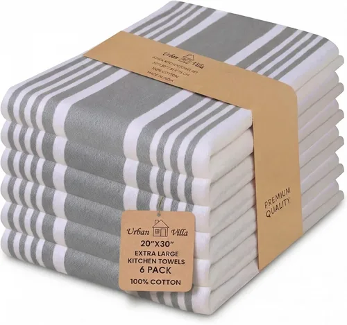 Urban Villa Toallas de cocina 100% algodón, paquete de 6, altamente absorbentes, de secado rápido, súper suaves, de primera calidad, para cocina con