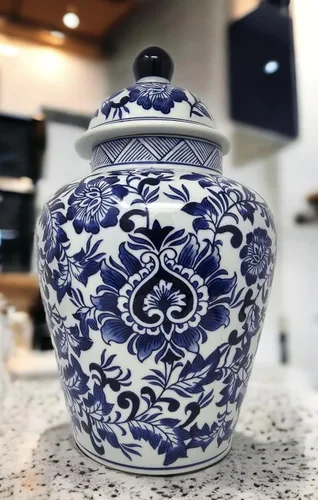 Jarrón de jengibre con templo floral de porcelana azul y blanca de 12.5 pulgadas, estilo chino Qing (azul)