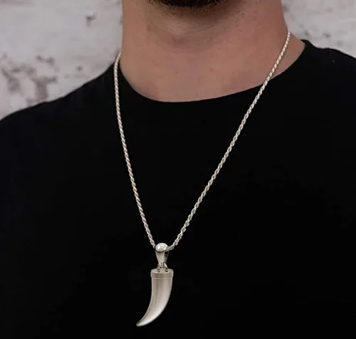 Miniatura 2 de US Jewels Colgante de diente de lobo de plata de ley 925 para hombre, 1.614 in, Metal, No es una piedra preciosa