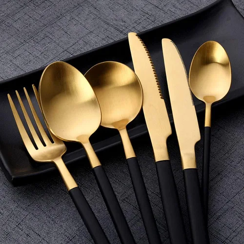 Miniatura 2 de Juego de cubiertos negros mate para 6 personas, juego de cubiertos de acero inoxidable con cucharas, tenedores, cuchillos, vajilla para Navidad