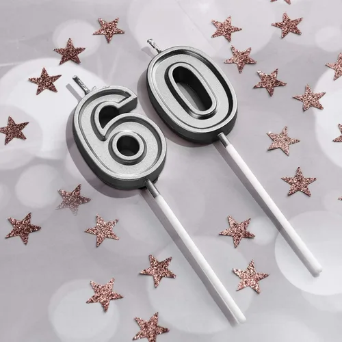 Miniatura 7 de El juego de decoraciones para tartas de cumpleaños de 60 años incluye velas de 60 cumpleaños número 60 velas para pasteles y adornos para pasteles
