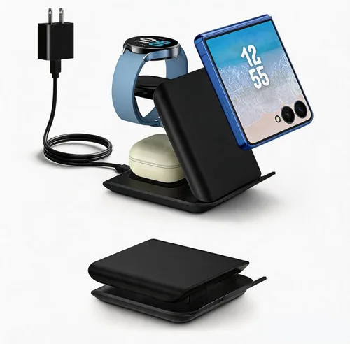 Miniatura 9 de Cargador inalámbrico rápido para Samsung Z Flip - Estación de carga de viaje plegable 2 en 1, compatible con Samsung Galaxy Z Flip 7/6/5/4 Series