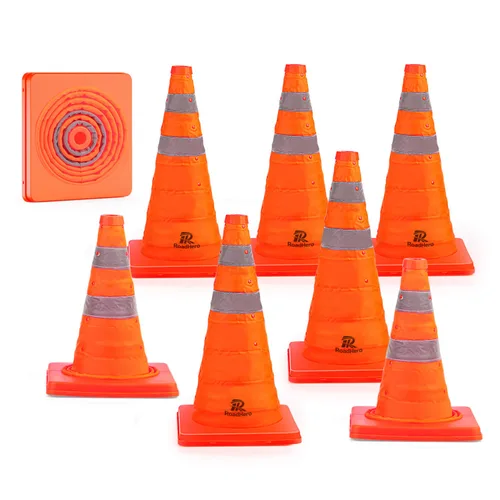 Miniatura 11 de RoadHero Paquete de 4 conos plegables de seguridad de tráfico de 28 pulgadas, conos emergentes multiusos con collar reflectante para seguridad vial