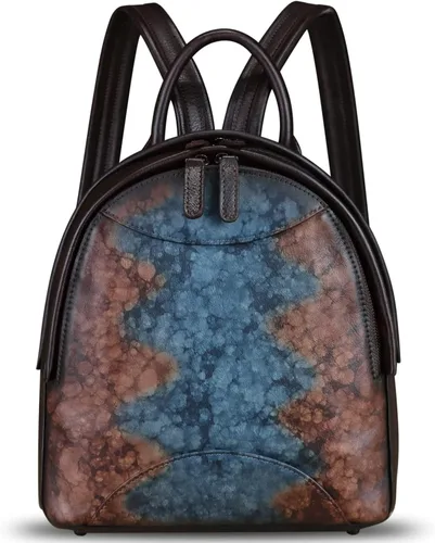 Miniatura 2 de IVTG Mochila de cuero genuino para mujer, estilo vintage, de cuero real, mochila de moda para hombro