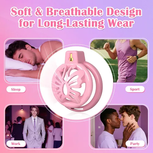 Miniatura 5 de Jaula de castidad para pene masculino - ACUMUM Dispositivos de castidad de silicona suave, jaulas de castidad sissy con 6 anillos para pene