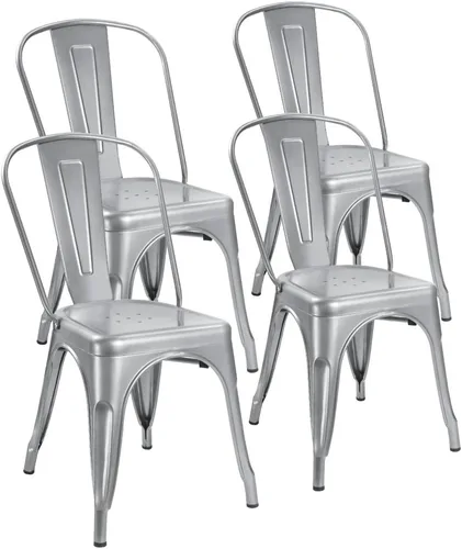 Miniatura 12 de Devoko Sillas de metal para interiores y exteriores, estilo envejecido, sillas de comedor y cocina, sillas laterales apilables con respaldo, juego
