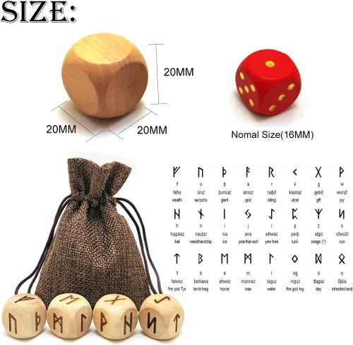 Miniatura 3 de Juego de 4 dados de madera para runas de madera, 24 dados de madera tallados para juego de adivinación, color amarillo