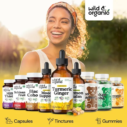 Miniatura 8 de Wild & Organic Gotas de suplemento de cúrcuma y jengibre, apoyo articular e inmunológico, curcumina líquida de cúrcuma con pimienta negra