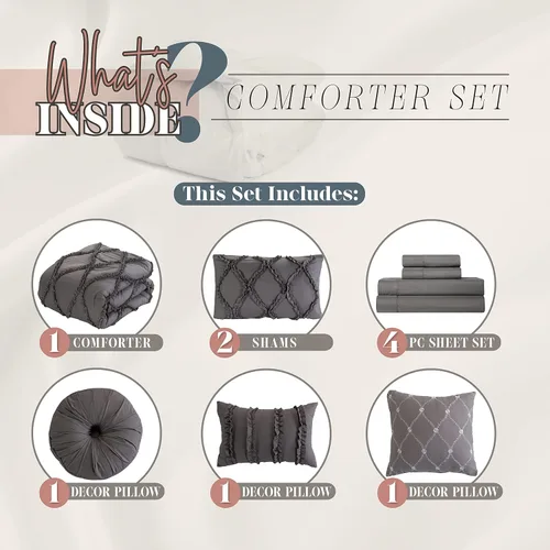 Miniatura 3 de Elegant Comfort Juego de edredón de 10 piezas, diseño infinito, ultra suave, con almohadas decorativas y sábana bajera con bolsillos