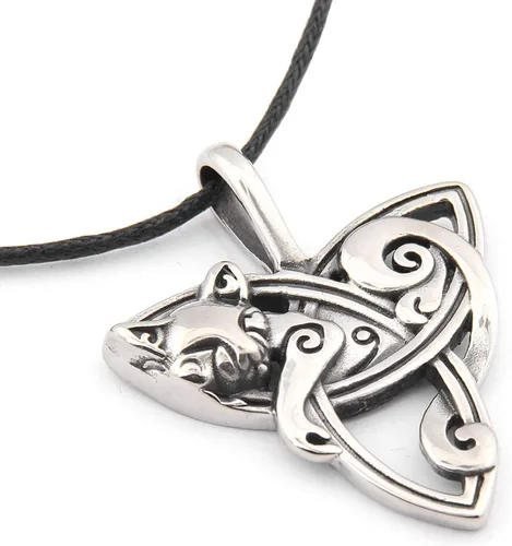 Miniatura 2 de GUNGNEER Collar con colgante de gato celta con nudo de triquetra Símbolo animal del zodiaco celta Joyería celta irlandesa