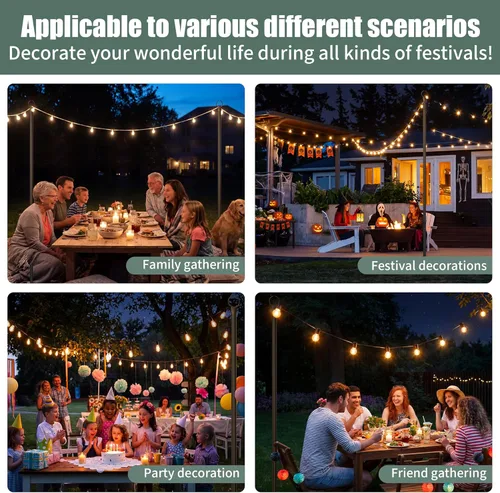 Miniatura 5 de Paquete de 2 postes de luz para exteriores, poste de luz exterior de 10 pies para luces de cadena, postes de luz de patio trasero para fiestas