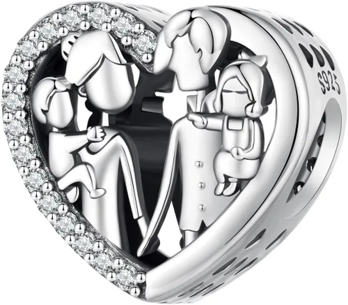 NINGAN Dijes con dije de trébol de corazón con texto en inglés "I Love My Family" para mujer, regalo para mamá, familia, hermana, amigas