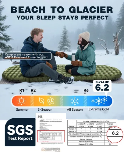 Miniatura 5 de Hikenture Colchoneta de dormir de camping con valor R 6.2, colchón ultraligero para todas las estaciones, alfombrilla de dormir compacta y aislada