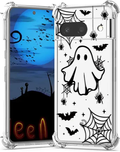 Miniatura 45 de Funda de Halloween para Google Pixel 6A transparente con diseños de murciélagos fantasmas, funda para teléfono para niñas, elegante, delgada, a