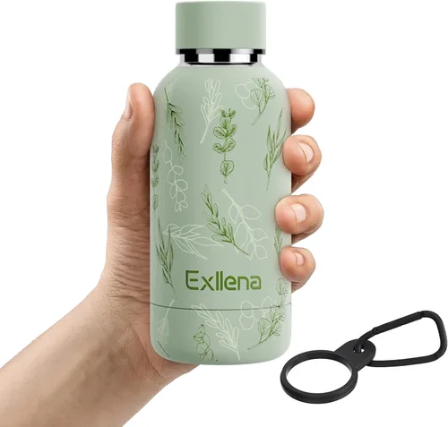 Miniatura 28 de Exllena Botella de agua pequeña de 12 onzas con clip, doble pared de acero inoxidable al vacío, pequeña botella de agua aislada que mantiene