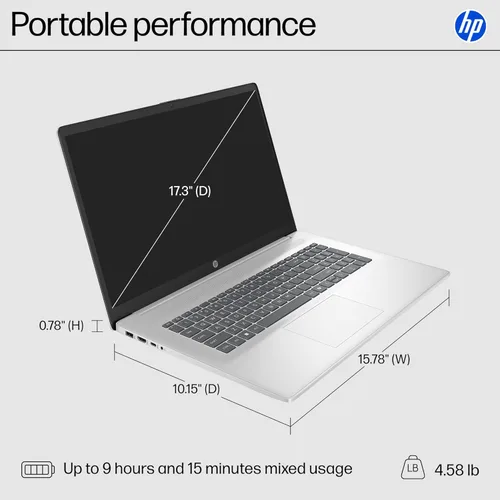 Miniatura 5 de HP portátil de 17.3 pulgadas, pantalla HD+, AMD Ryzen 5 7520U, 16 GB de RAM, SSD de 512 GB, gráficos AMD Radeon, Windows 11 Home, color plata