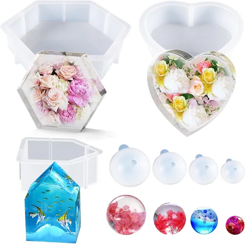 Miniatura 11 de Cayway Moldes de silicona con forma de corazón grande para flores, fundición de resina, boda de bricolaje, decoración del hogar