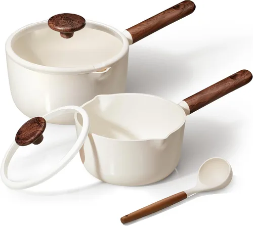 Miniatura 10 de CAROTE Juego de Cacerolas de 2QT y 3QT con Tapa y Cucharón, Juego de Ollas Antiadherentes de Cerámica No Tóxicas, Cacerolas Pequeñas para Cocina
